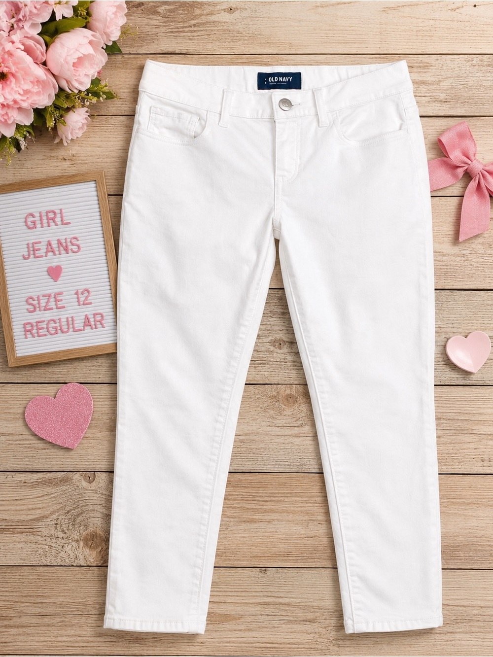 Old Navy Girls White Skinny Jeans Adjustable Waist Stretch Denim Pants 12R